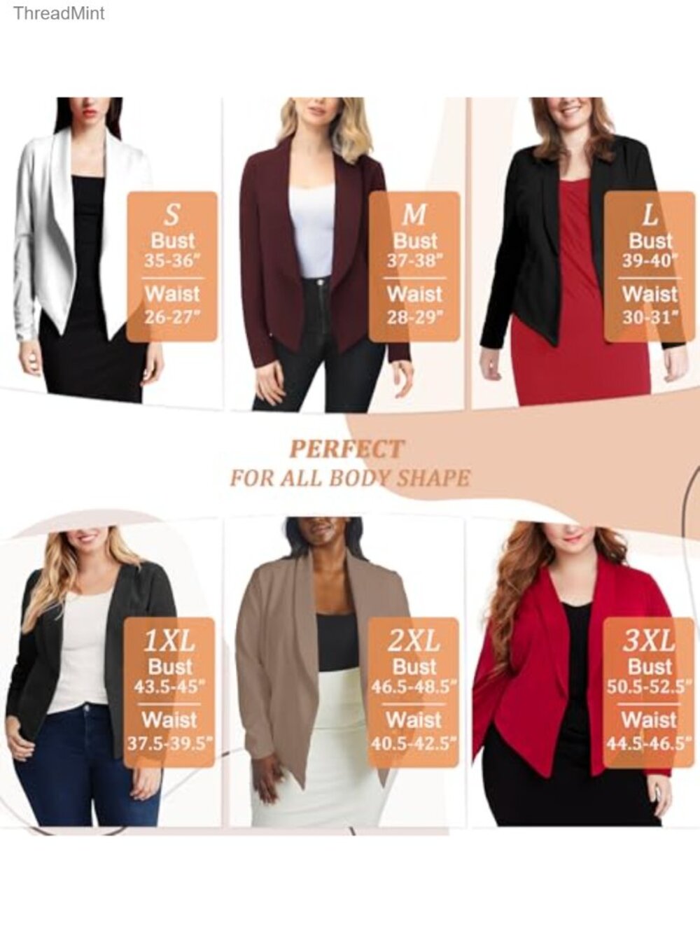 Women's Casual Blazer Open Front Shawl Collar 3/4 Sleeve - Picture 4 of 6